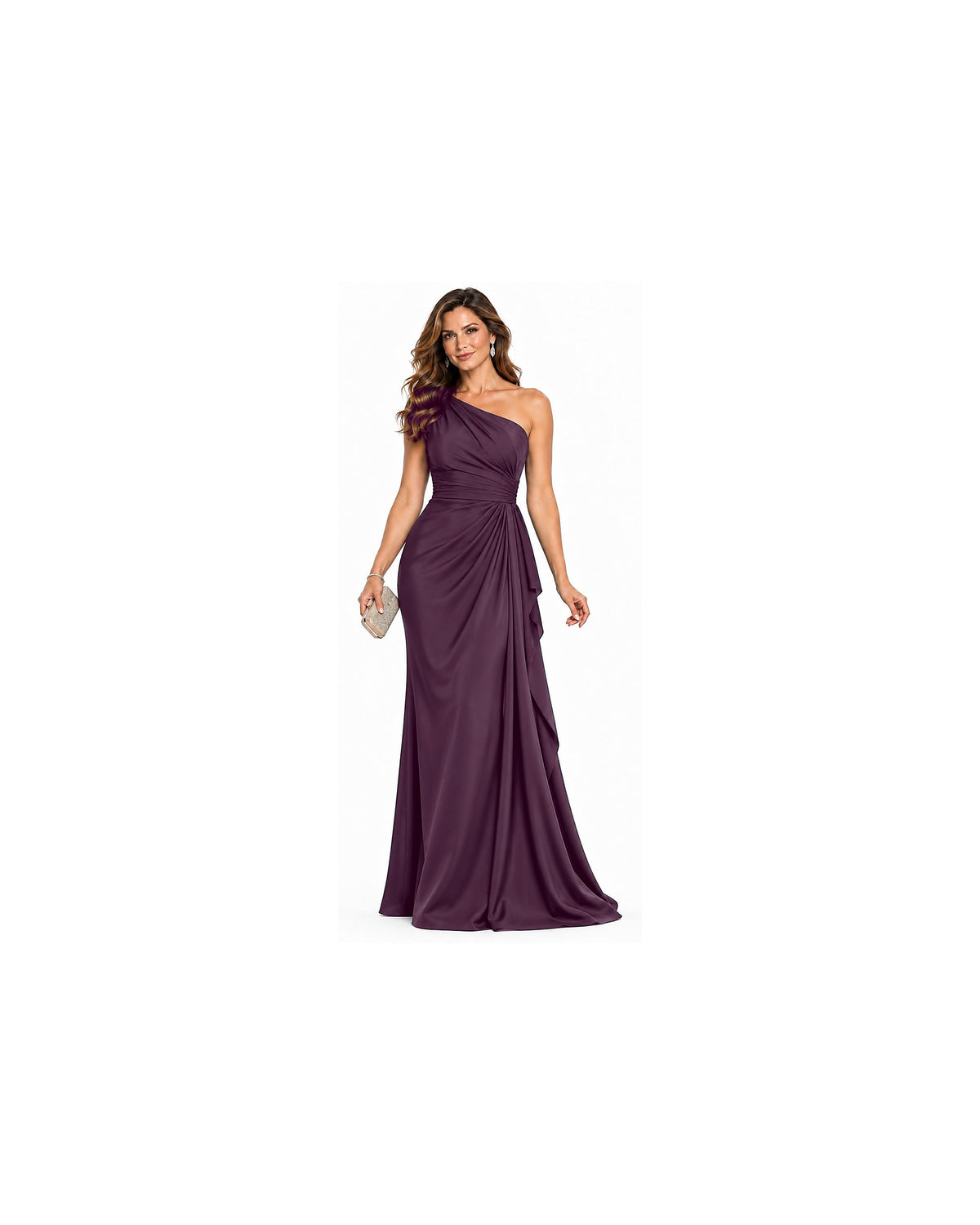 Arden One-Shoulder Draped Gown - Aubergine HD color image