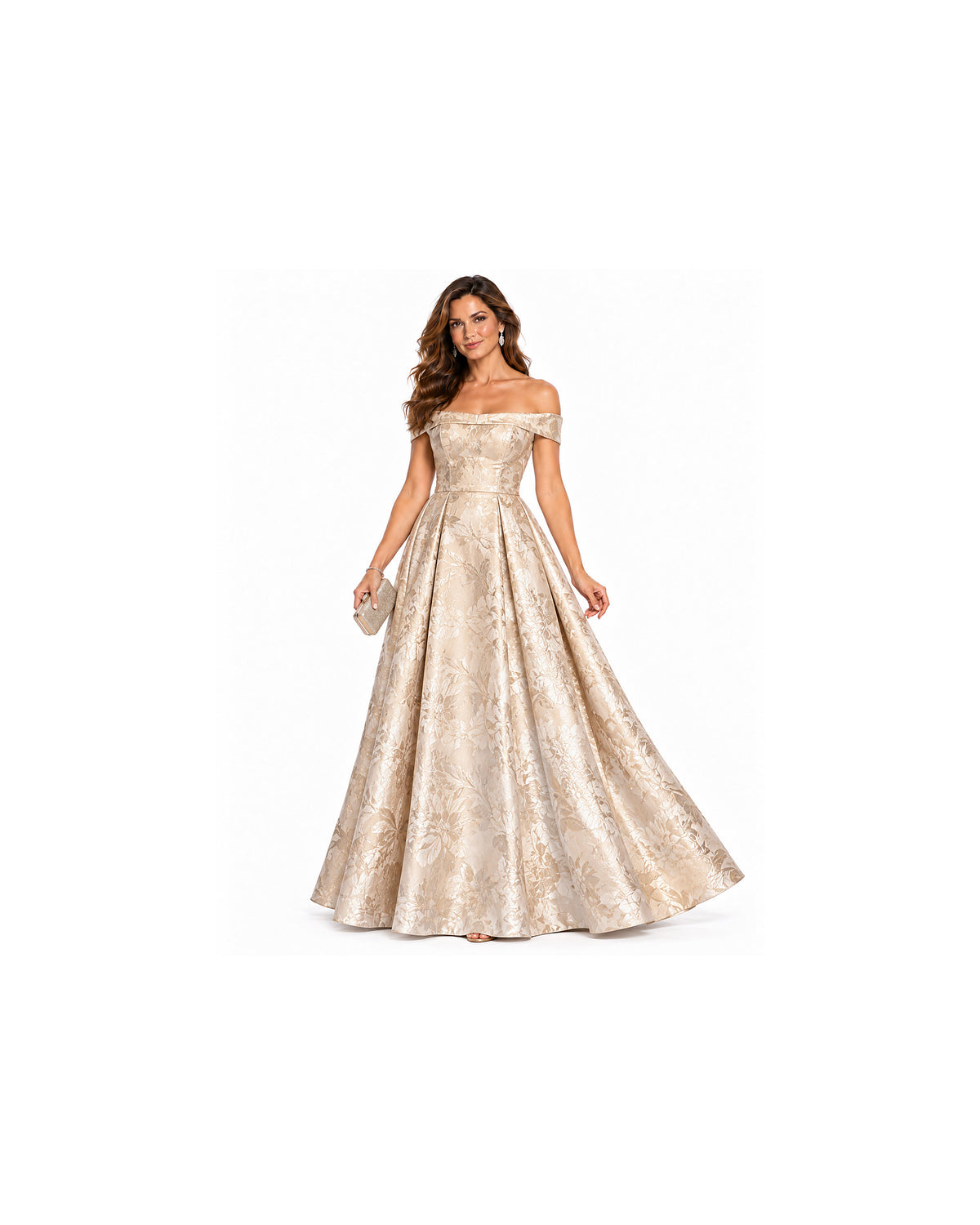 Aurelia Metallic Jacquard Gown - Champagne HD color image