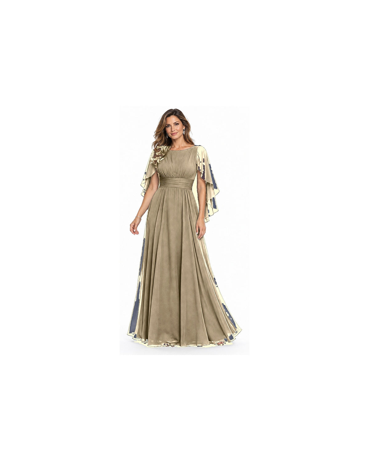 Celeste Cape Chiffon Gown - Champagne HD color image