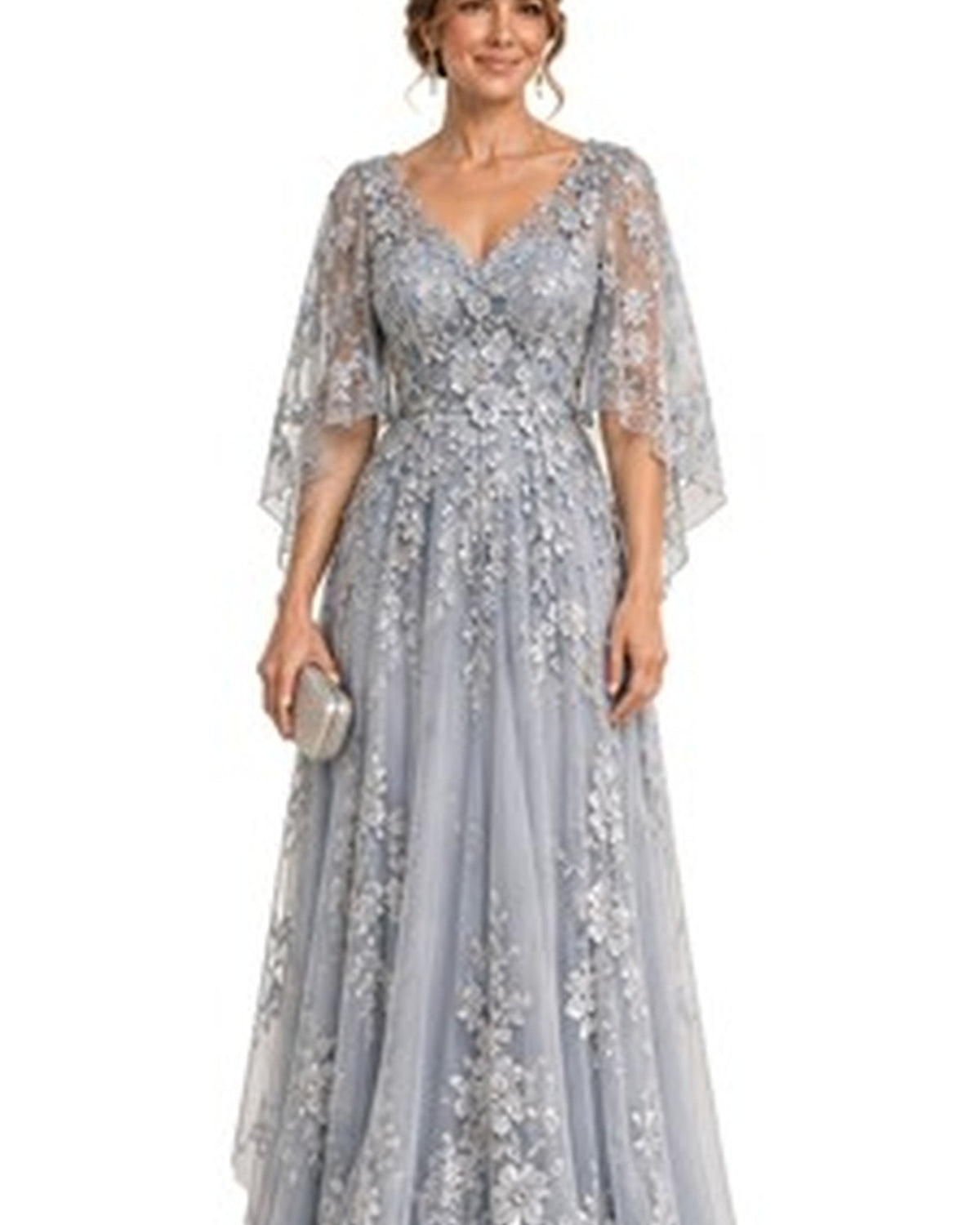 Elise Lace Cape A-Line Gown - HD lace cape detail