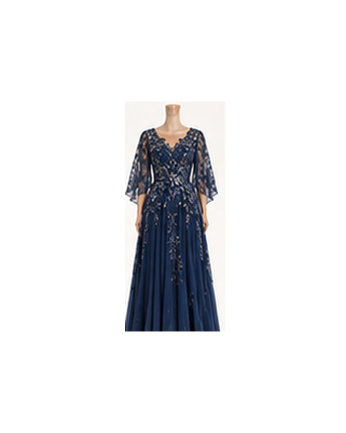 Elise Lace Cape A-Line Gown - Navy HD color image
