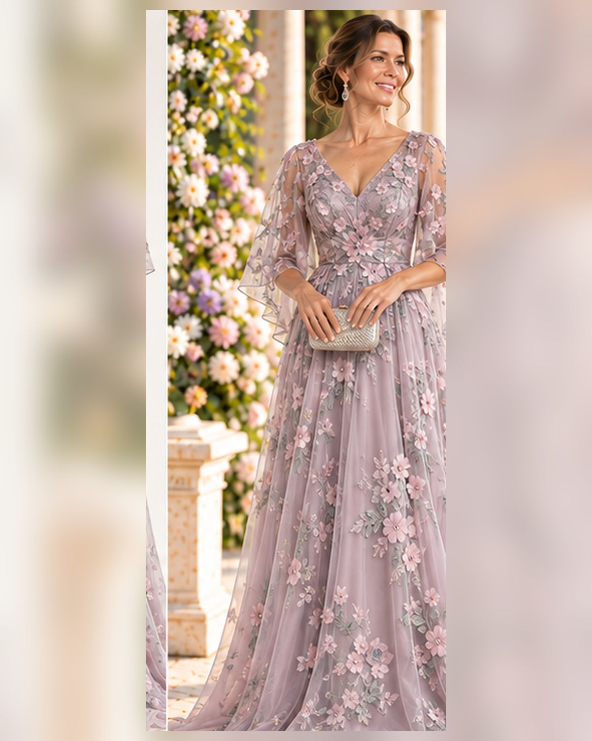 Iris gown garden wedding scene