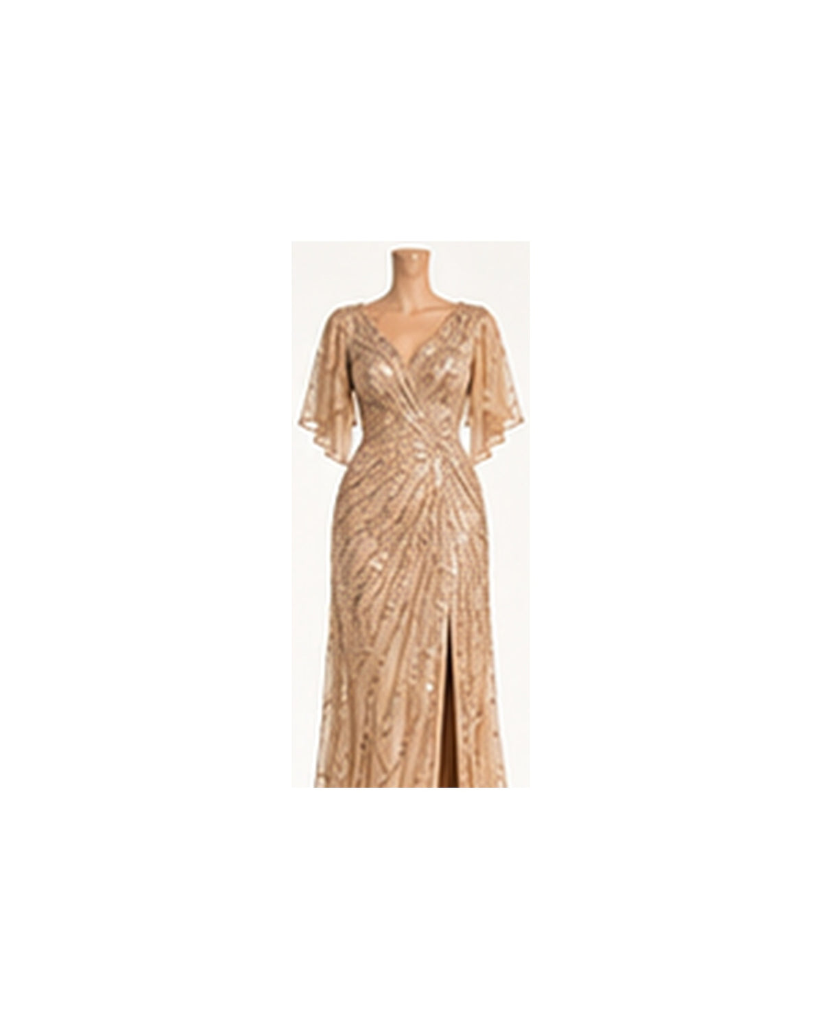 Noelle Sequin-Panel Column Gown - Champagne HD color image