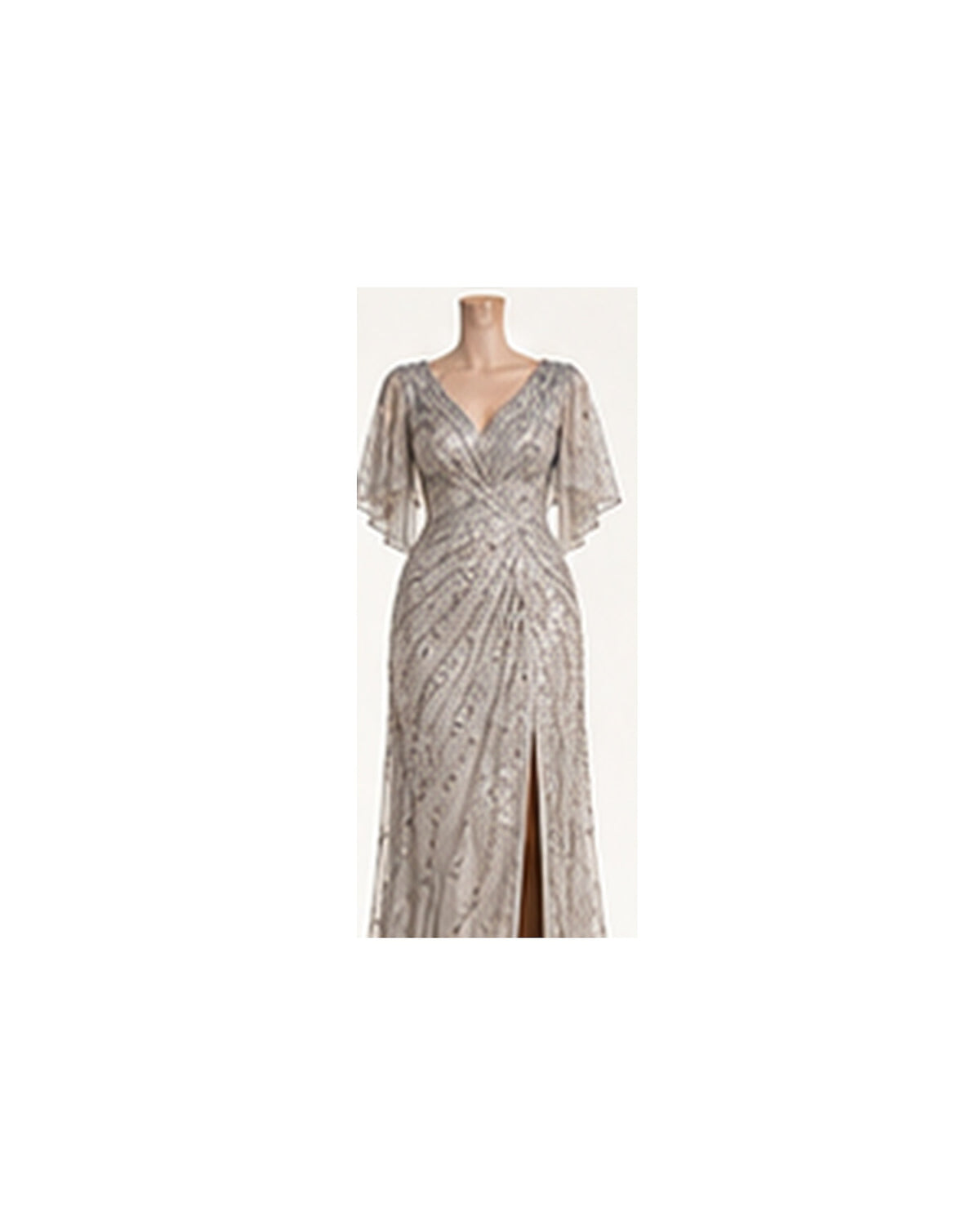 Noelle Sequin-Panel Column Gown - Silver Grey HD color image
