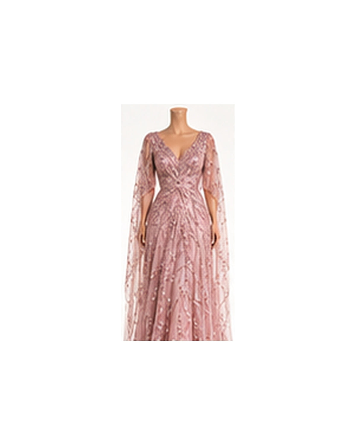 Verona Hand-Beaded Cape Gown - Dusty Rose HD color image
