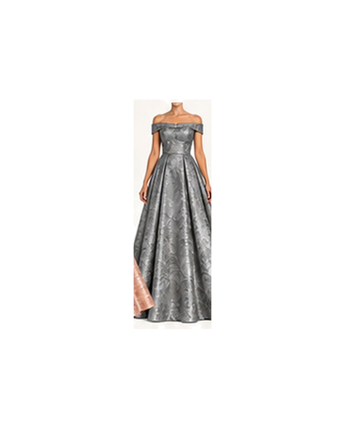 Aurelia Metallic Jacquard Gown - Gunmetal HD color image