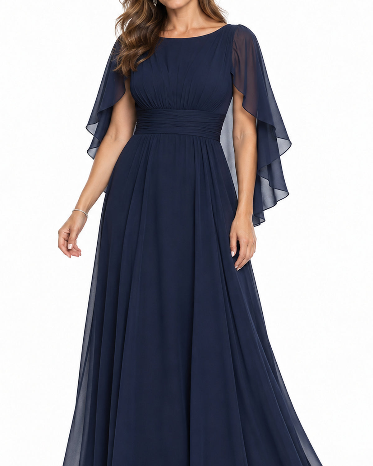Celeste Cape Chiffon Gown - HD fabric and construction detail