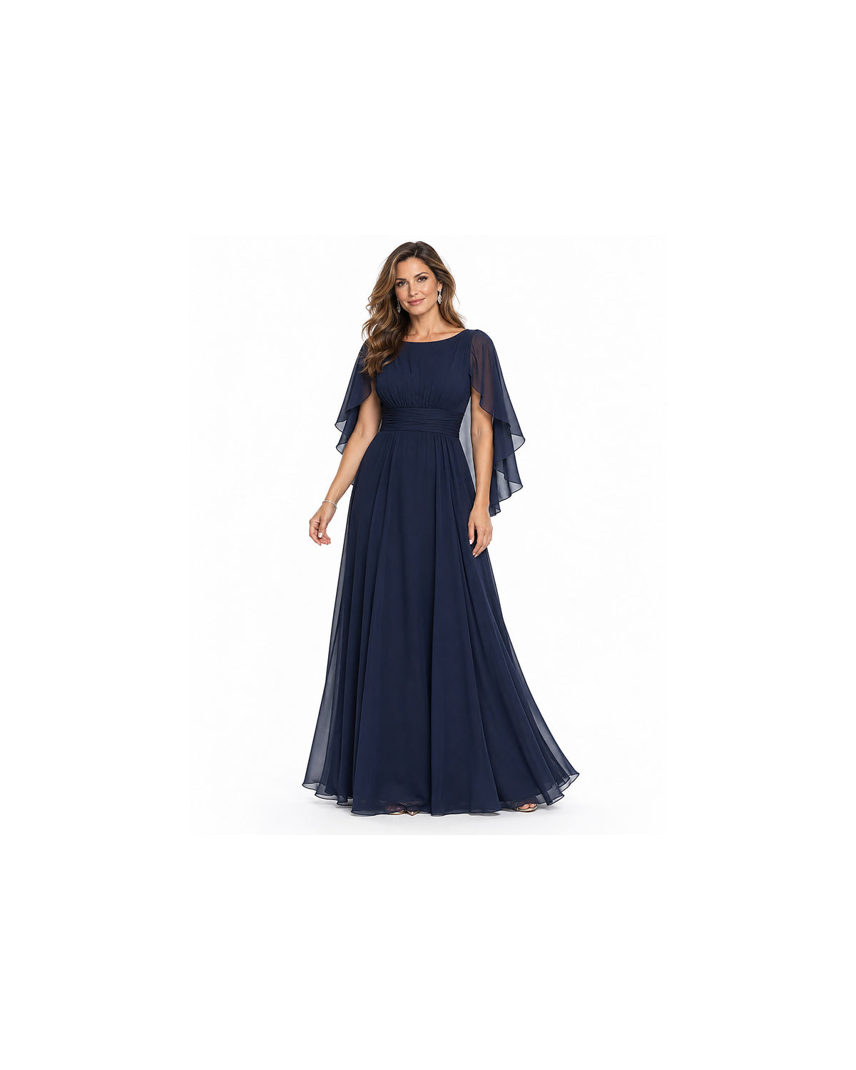 Celeste Cape Chiffon Gown - Midnight Navy HD color image
