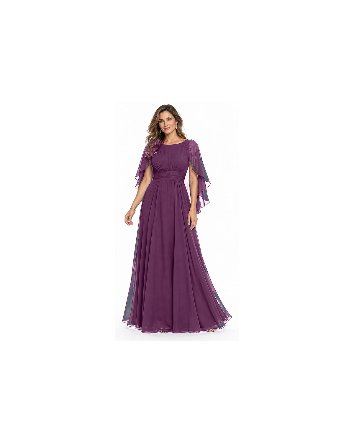 Celeste Cape Chiffon Gown - Plum HD color image