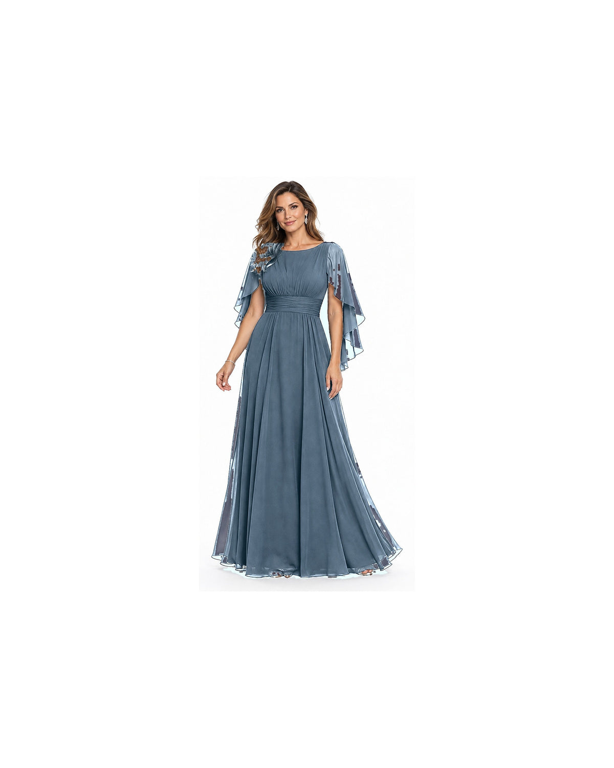 Celeste Cape Chiffon Gown - Slate Blue HD color image