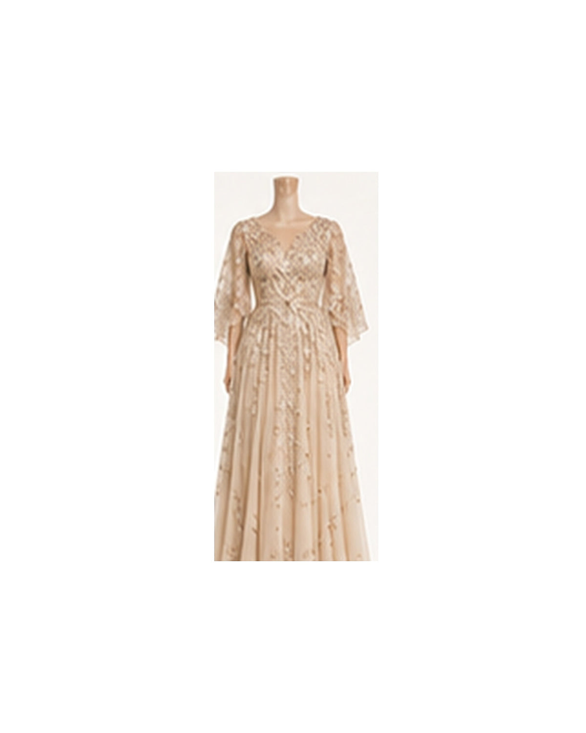 Elise Lace Cape A-Line Gown - Champagne HD color image