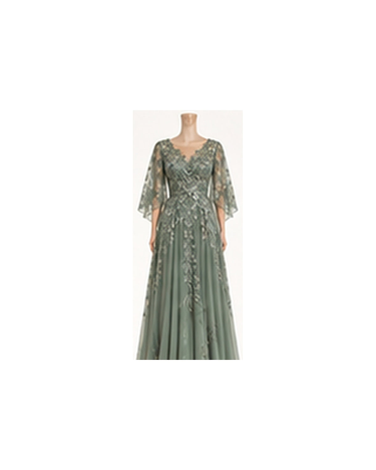 Elise Lace Cape A-Line Gown - Sage HD color image