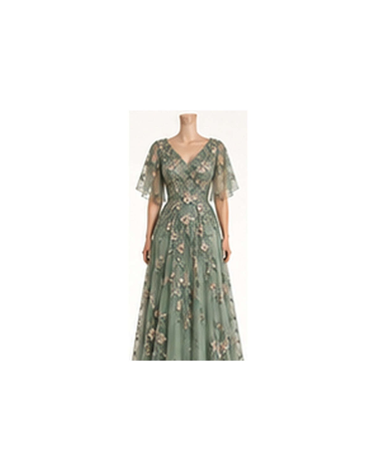 Flora Organza Garden Gown - Sage Floral HD color image