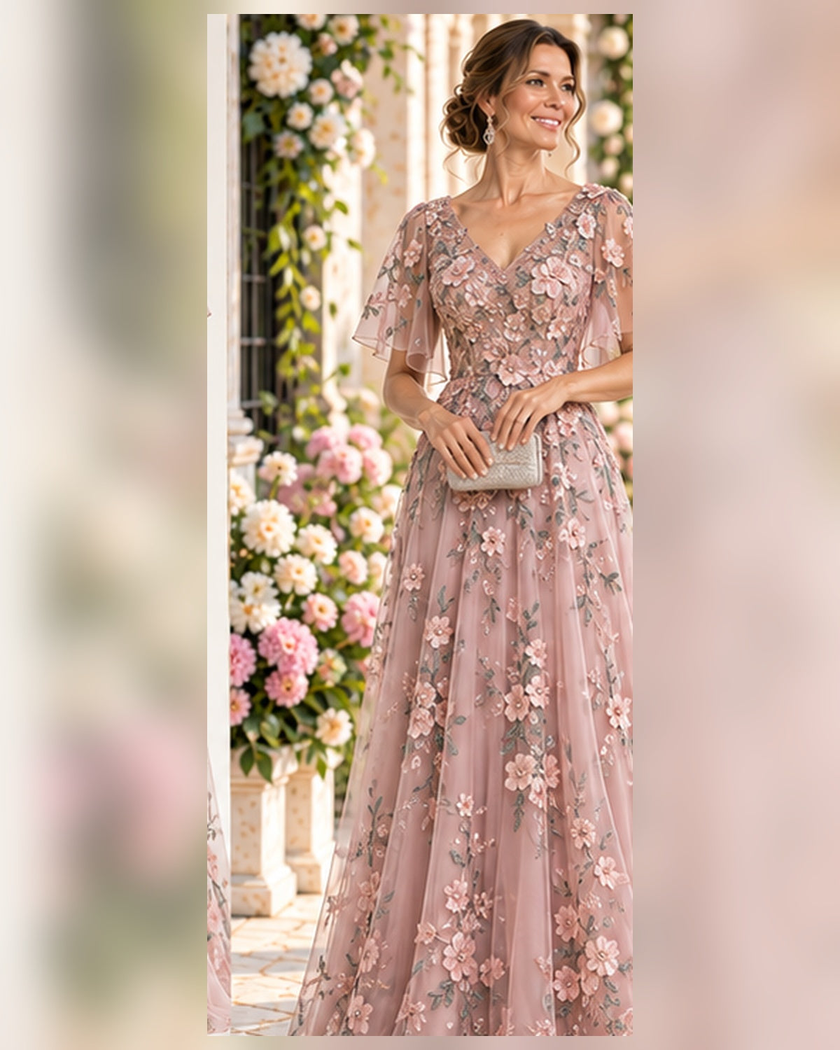 Flora gown garden wedding scene