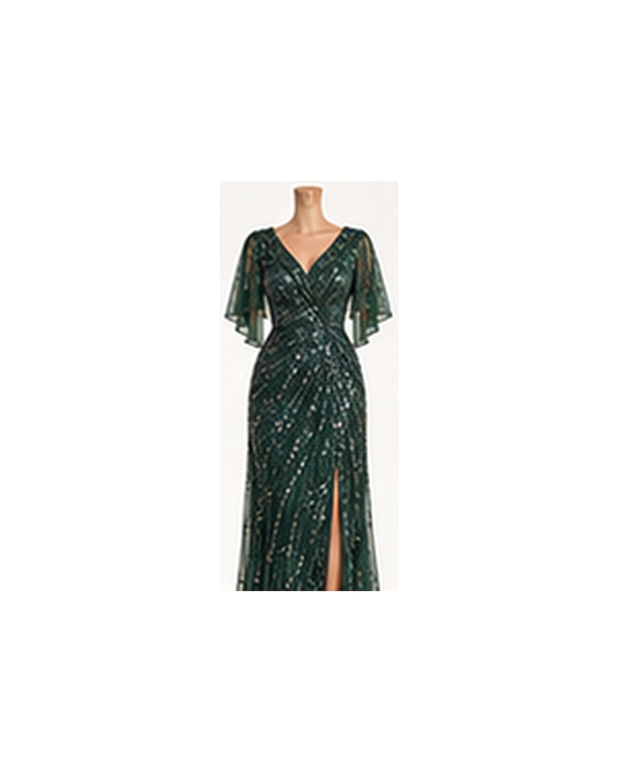 Noelle Sequin-Panel Column Gown - Emerald HD color image