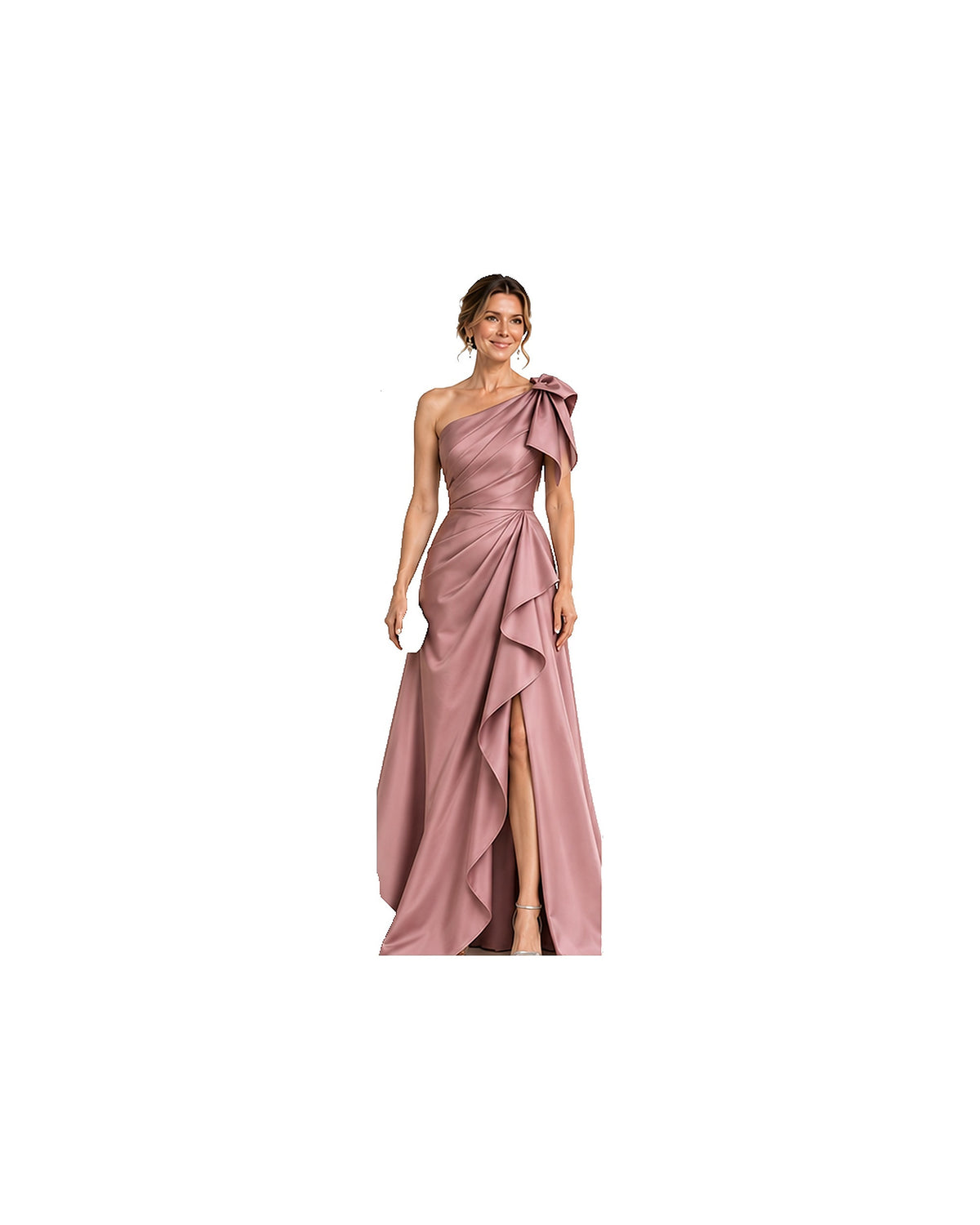 Serena Asymmetric Mikado Gown - Dusty Rose HD color image