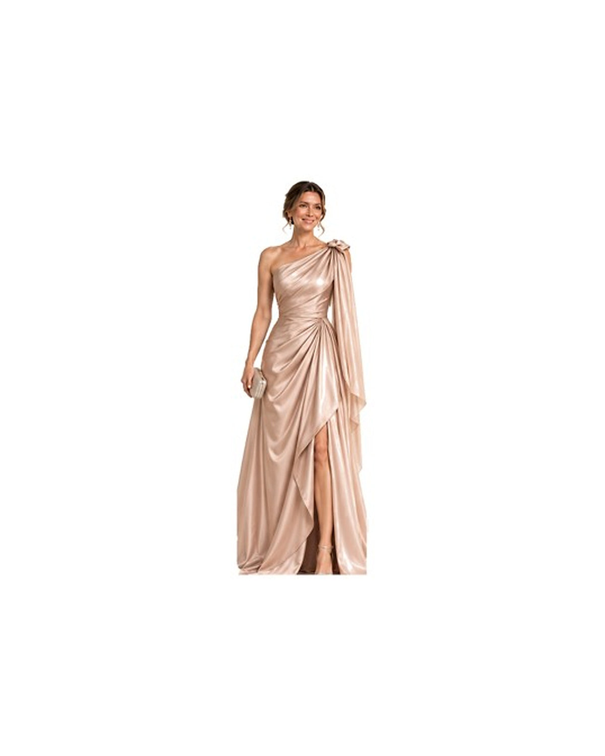 Solene Liquid-Satin Draped Gown - Champagne HD color image