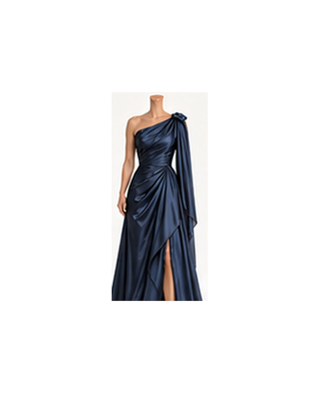 Solene Liquid-Satin Draped Gown - Navy HD color image
