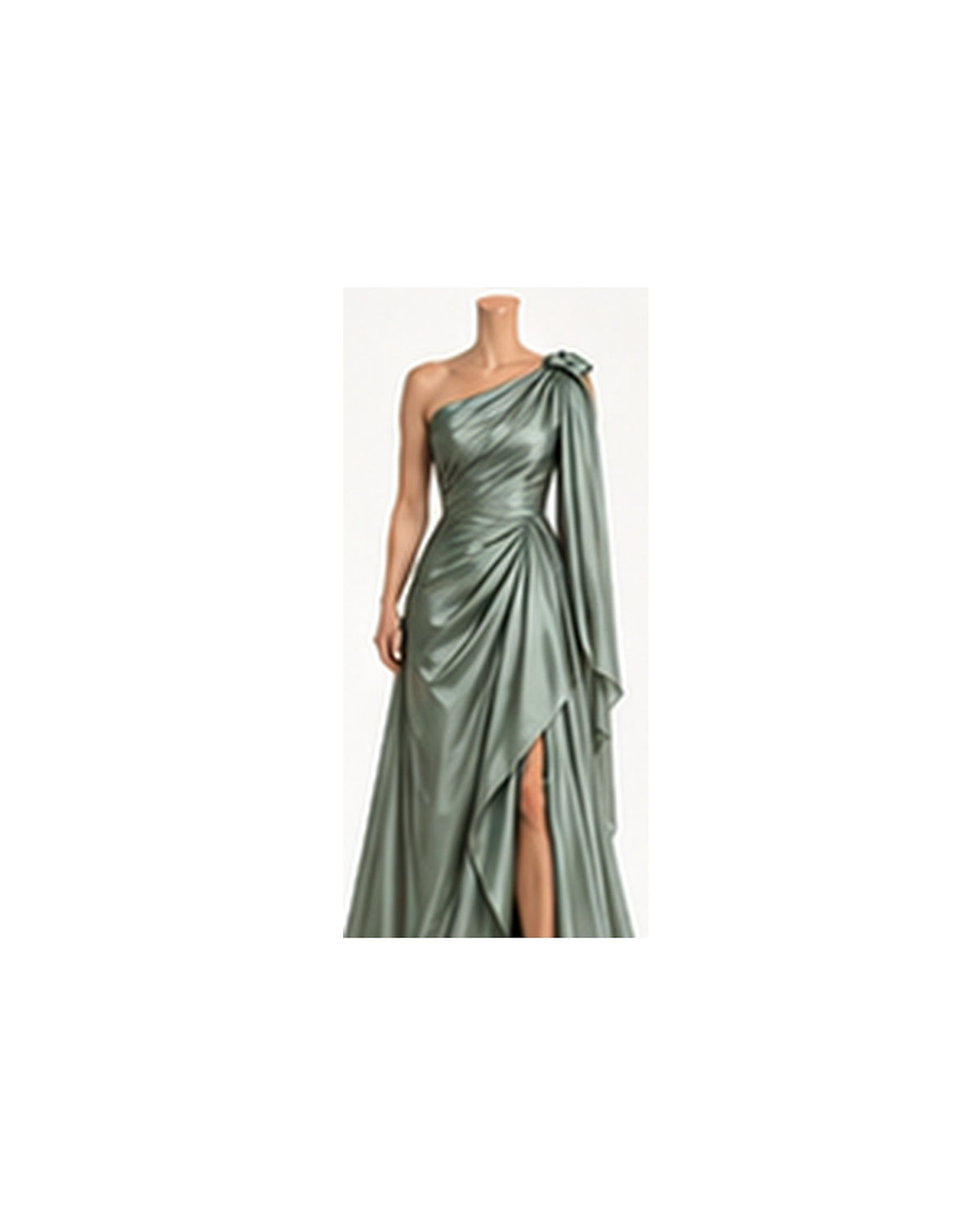 Solene Liquid-Satin Draped Gown - Sage HD color image