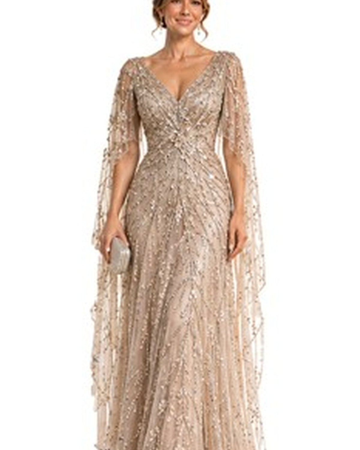 Verona Hand-Beaded Cape Gown - HD beadwork detail