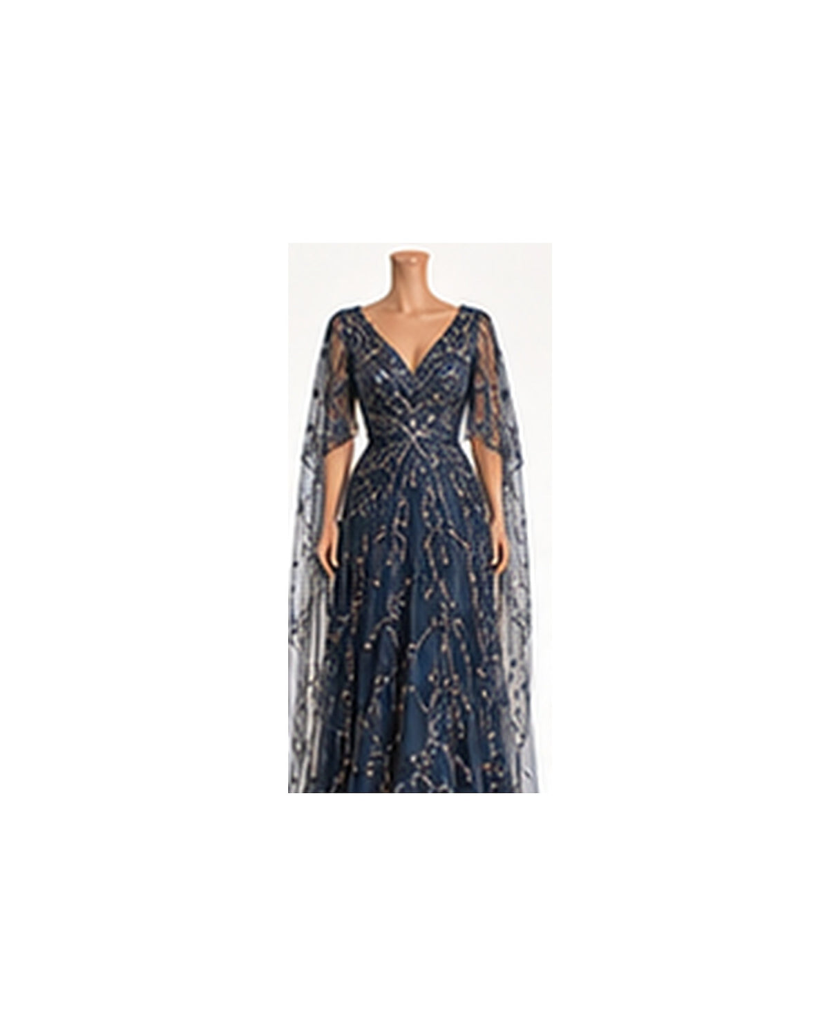 Verona Hand-Beaded Cape Gown - Navy HD color image