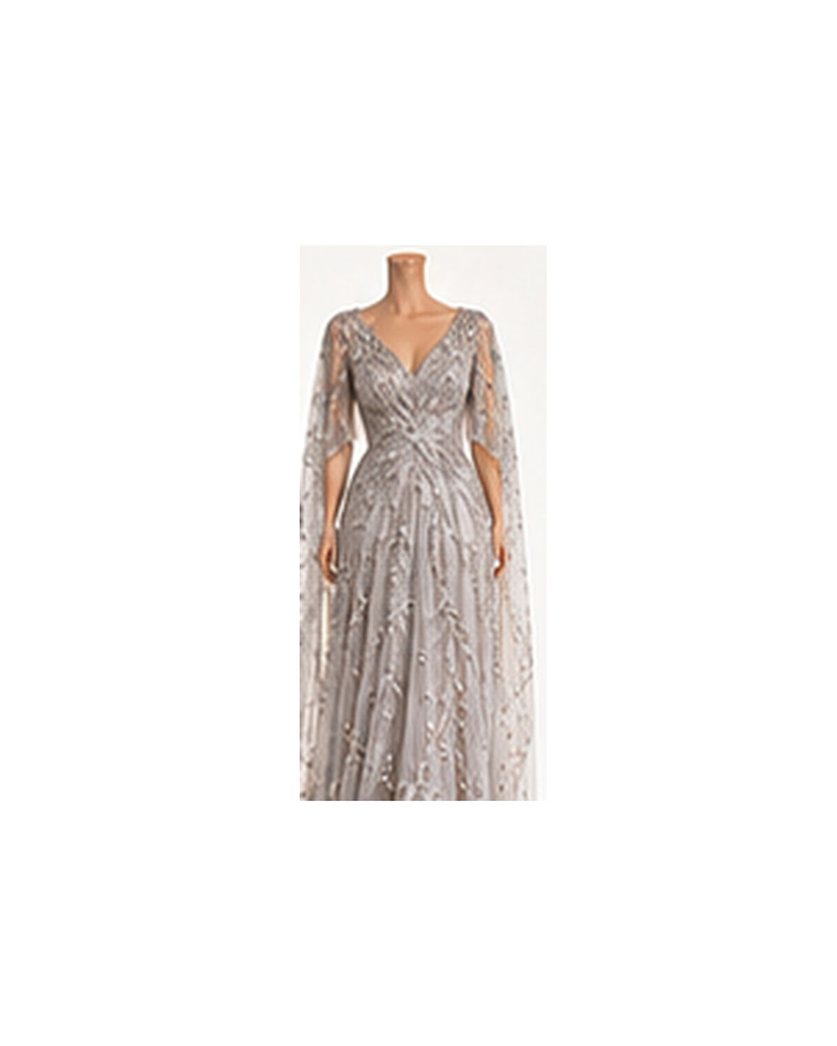 Verona Hand-Beaded Cape Gown - Silver Grey HD color image
